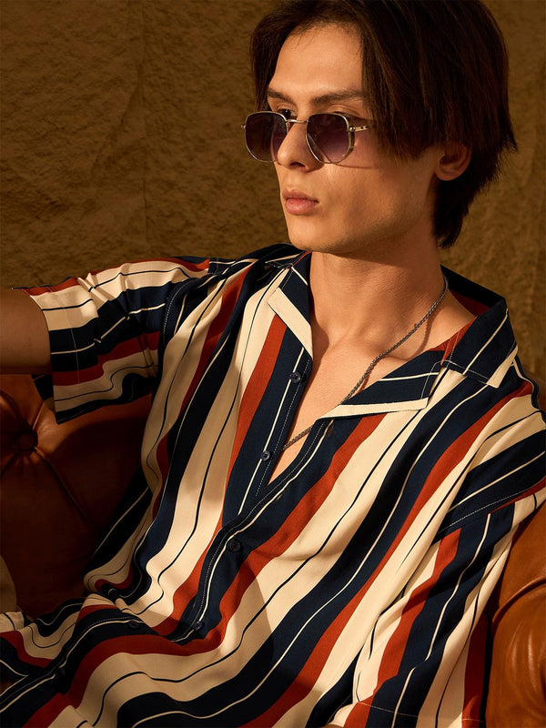 DENNISON Vertical Striped Drop Shoulder Oversized Shirt