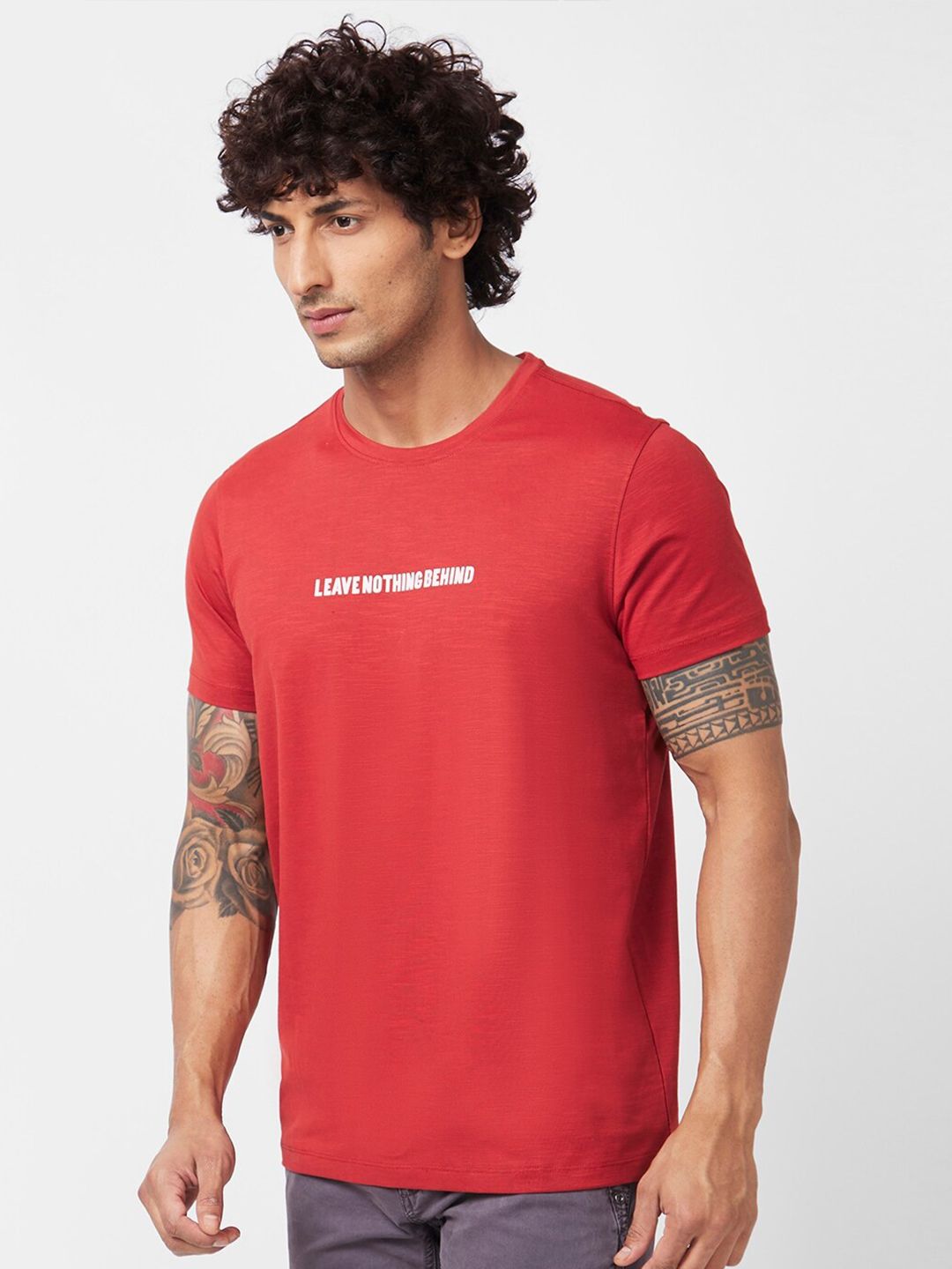 SPYKAR Graphic Printed Slim Fit Cotton T-Shirt