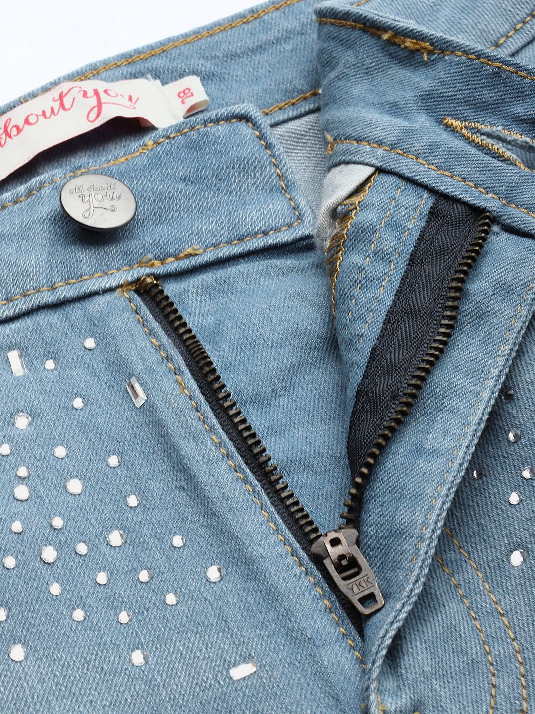 all about you Women Mom Fit Stone-Studded Stretchable Jeans