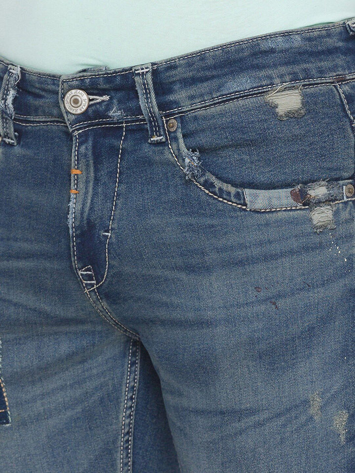 SPYKAR Men Blue Skinny Fit Low-Rise Mildly Distressed Heavy Fade Jeans
