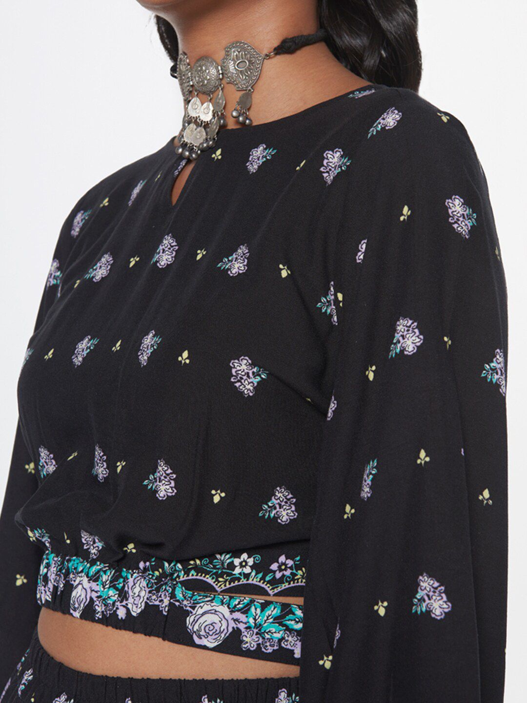 Global Desi Printed Crop Top With Trousers
