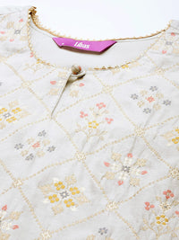 Libas Women Grey & Gold Ethnic Motifs Straight Kurta with Trousers & With Dupatta