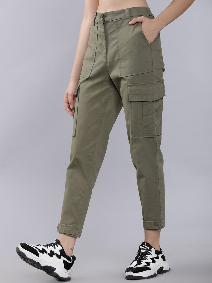 Tokyo Talkies Women Olive Green Slim Fit Solid Cargos