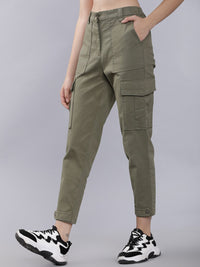 Tokyo Talkies Women Olive Green Slim Fit Solid Cargos