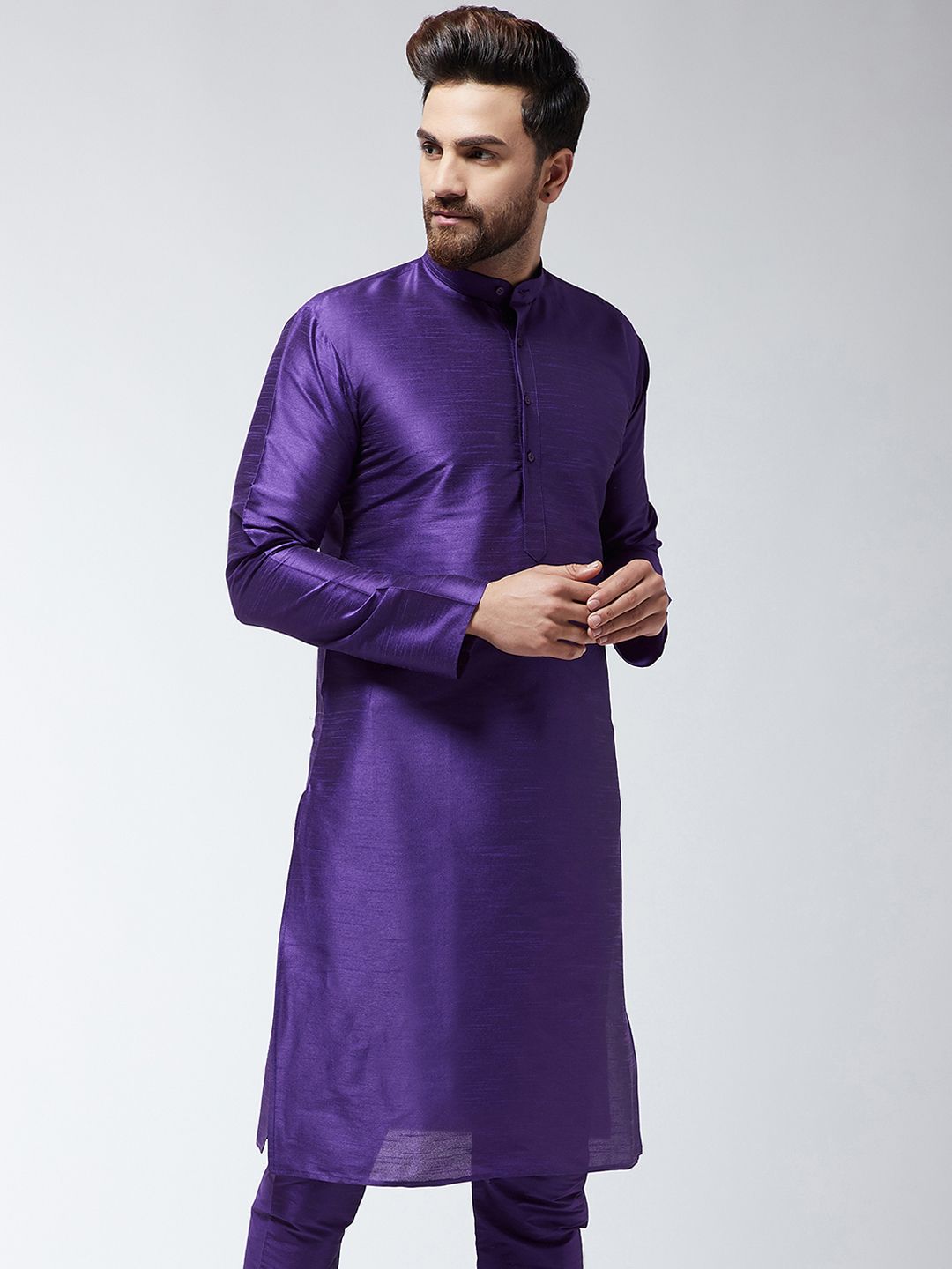 SOJANYA Lelaki Ungu Solid Kurta Lurus