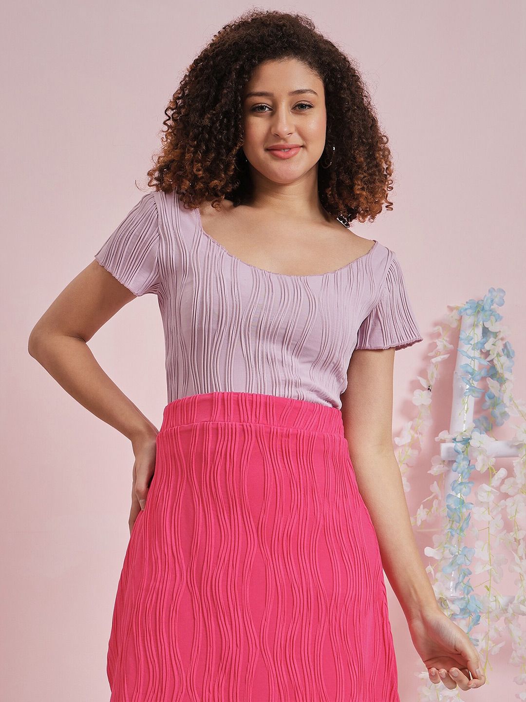 Athena Round Neck Short Sleeves Textured Top