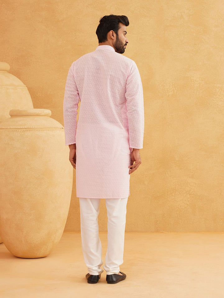SOJANYA Men Pink Ethnic Motifs Embroidered Chikankari Kurta