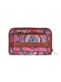 ZOUK Women Pink & Blue Printed Vegan Leather Zip Around Wallet