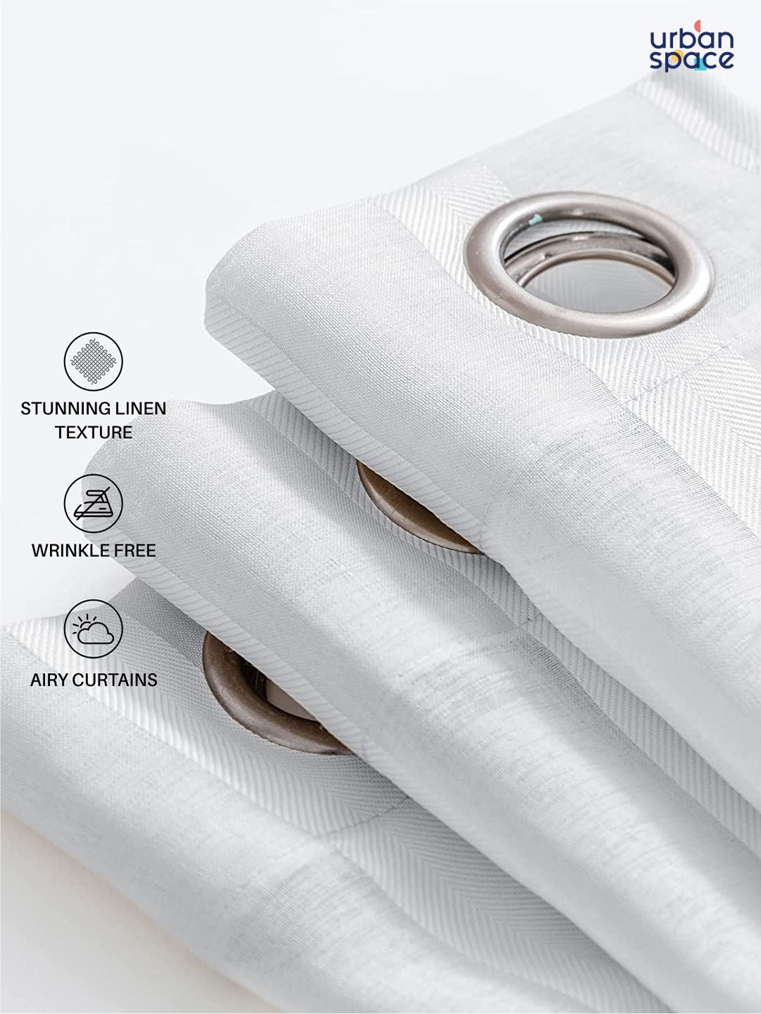 URBAN SPACE White Set of 2 Stiped Sheer Window Curtain