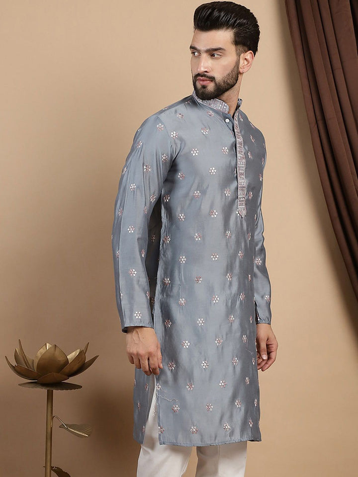 Anouk Floral Embroidered Thread Work Cotton Silk Straight Kurta