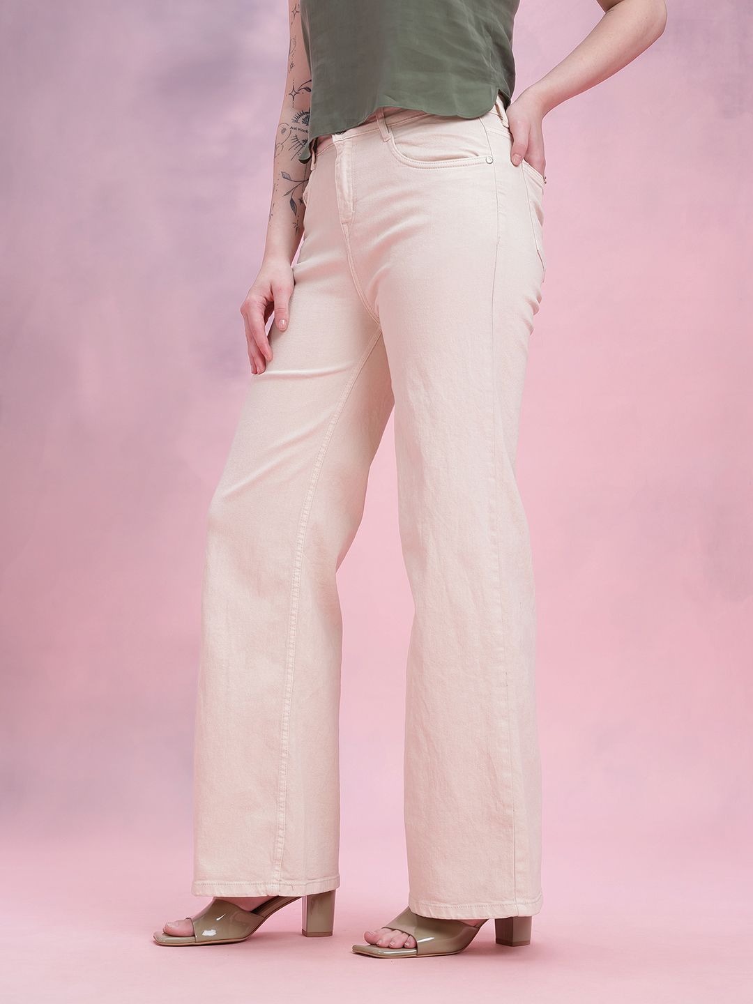 DressBerry Women Wide Leg Mid-Rise Stretchable Jeans