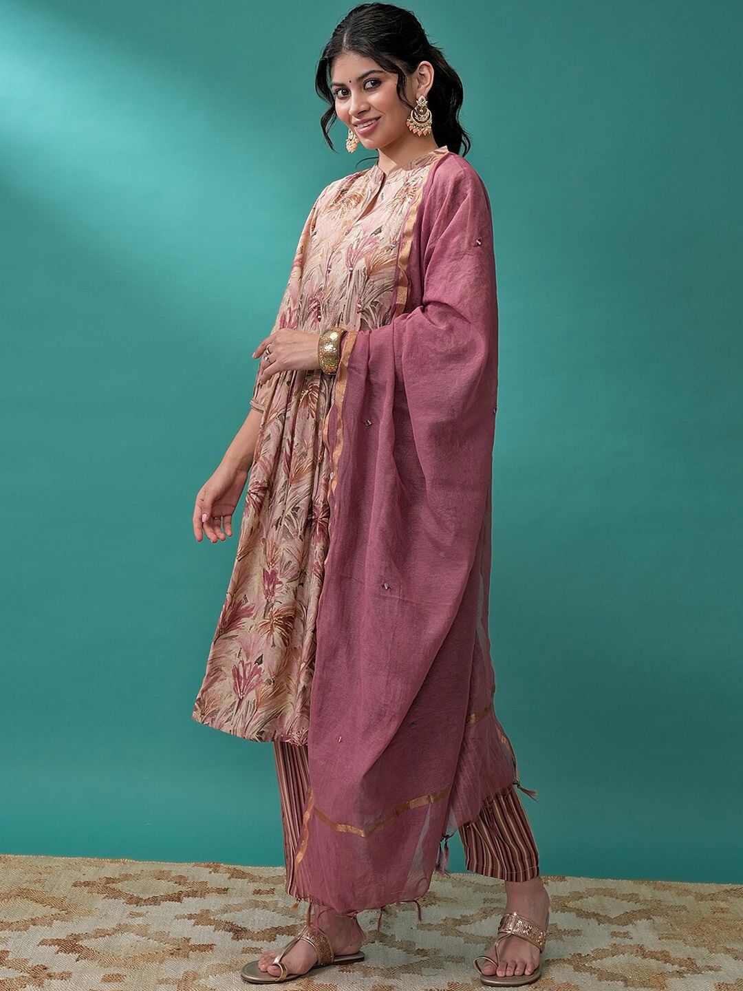 Vishudh Floral Printed Regular Kurta with Trousers & With Dupatta
