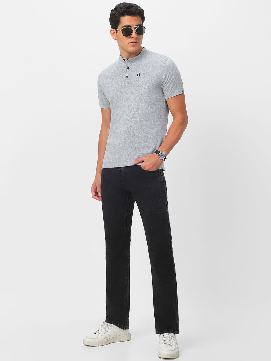 Urbano Fashion Mandarin Collar Slim Fit Pure Cotton T-shirt