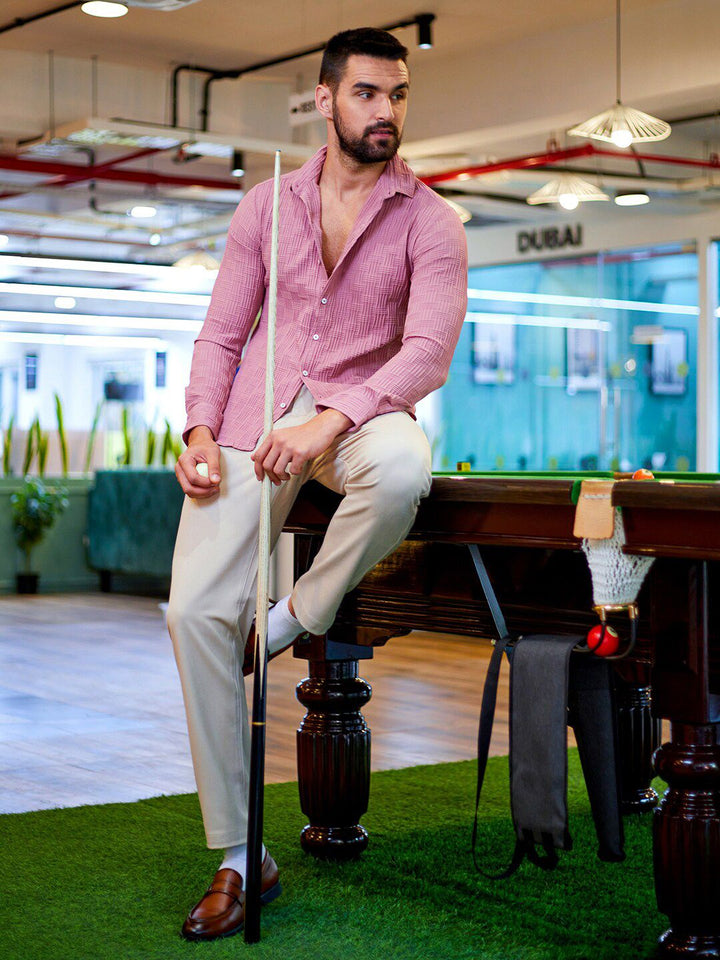 Campus Sutra Classic Self Design Spread Collar Casual Shirt