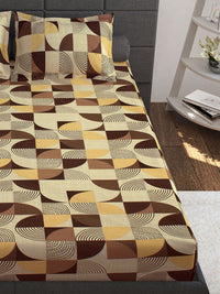 Story@home Brown Yellow Geometric 144 TC Pure Cotton Queen Bedsheet with 2 Pillow Covers