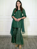 Libas Green Striped Kurti With Sharara & Dupatta