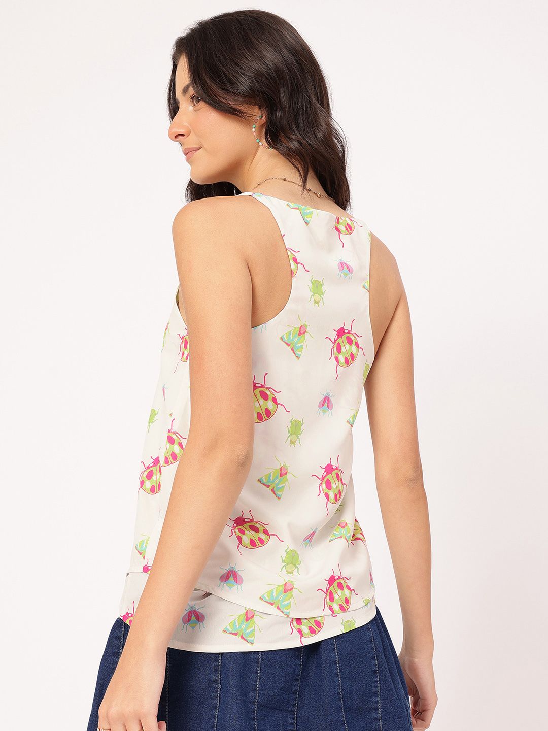 DressBerry Entomo-Style Shoulder Straps Bug-Printed Layered Top