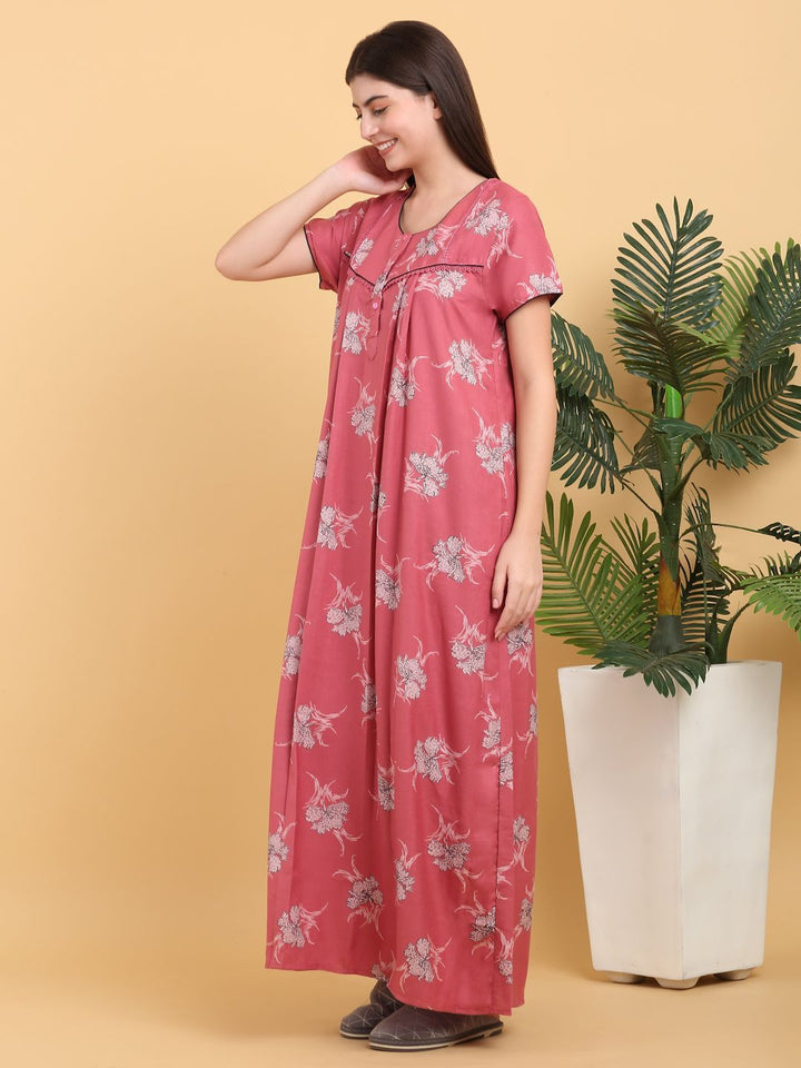 Sweet Dreams Round Neck Printed Maxi Nightdress