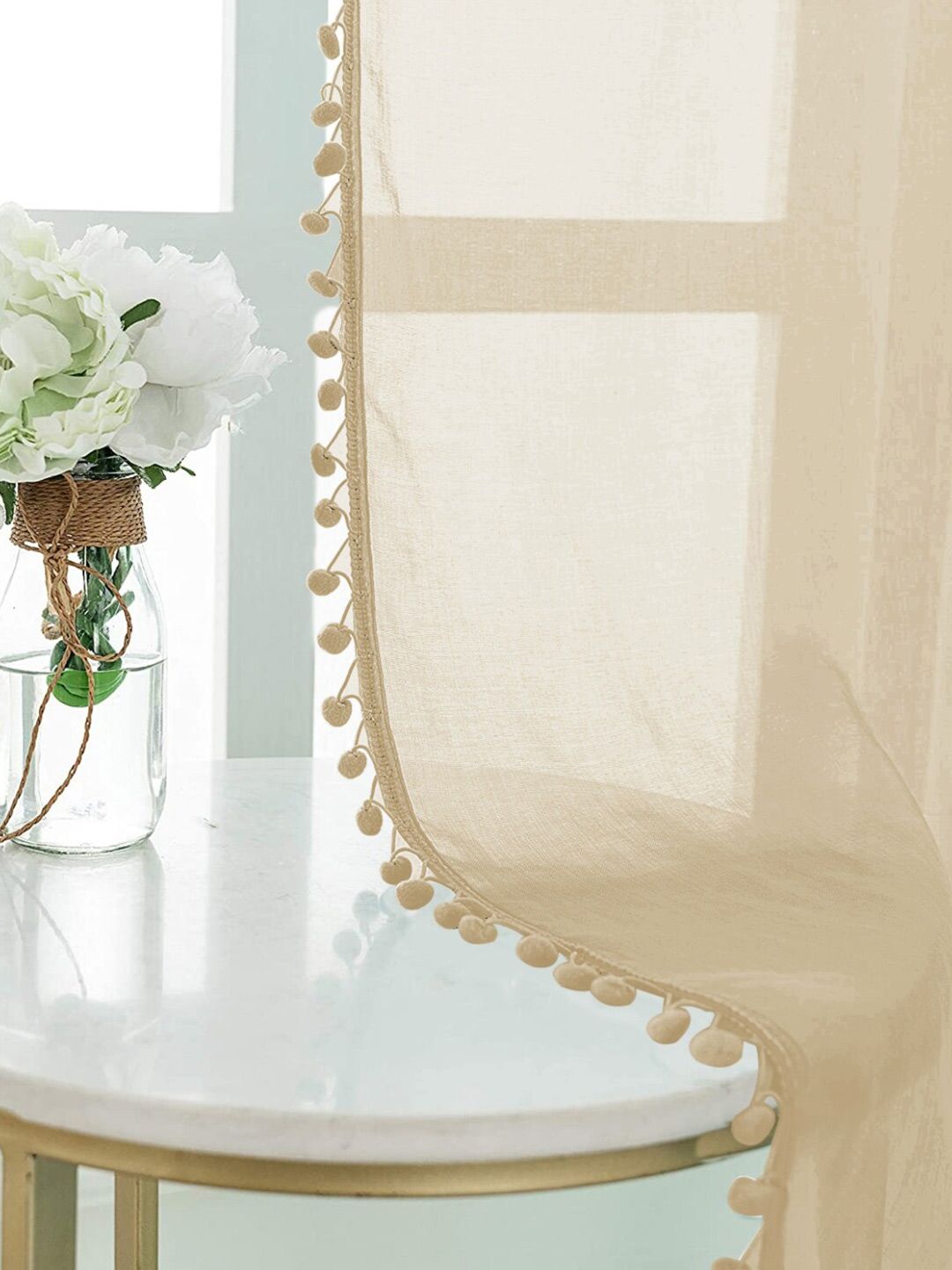 URBAN SPACE Taupe 2 Pieces Linen Sheer Long Door Curtains
