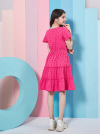 pspeaches Girls Self Design V-Neck Flutter Sleeve Georgette Fit & Flare Dress