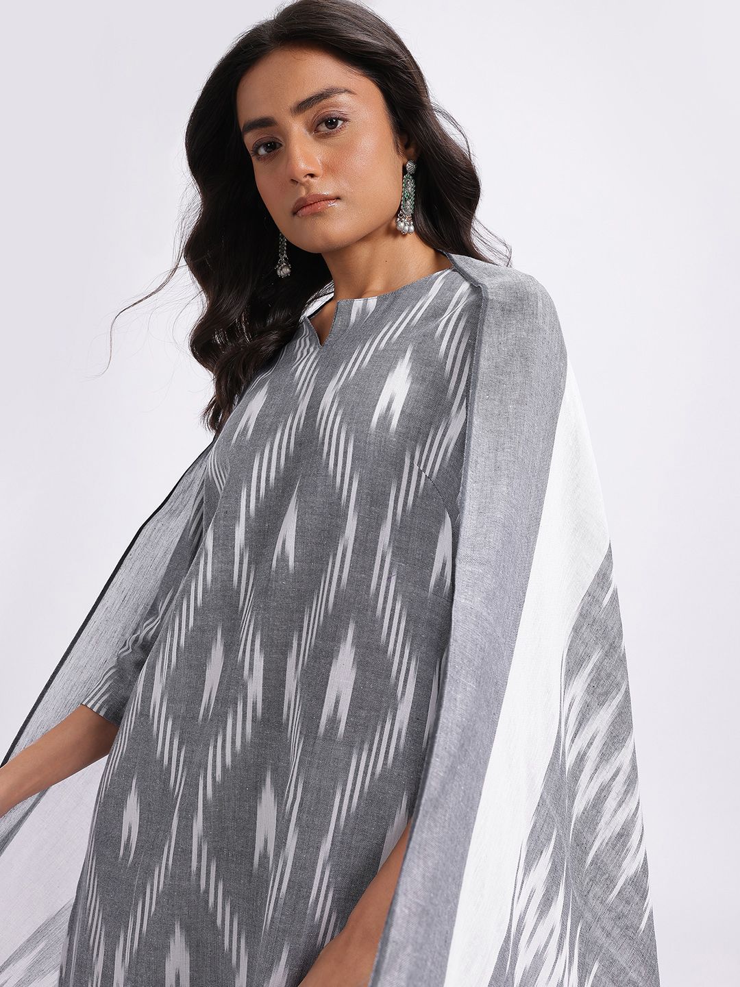 Anouk Ikat Print Regular Pure Cotton Kurta with Trousers & Dupatta