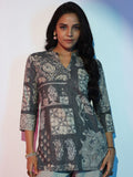 Libas Women Ethnic Printed Mandarin Collar Linen Kurti