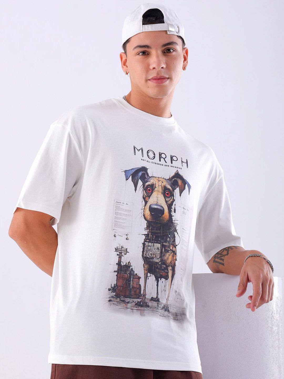 The Indian Garage Co Men Graphic Printed Round Neck Cotton Oversized T-shirt
