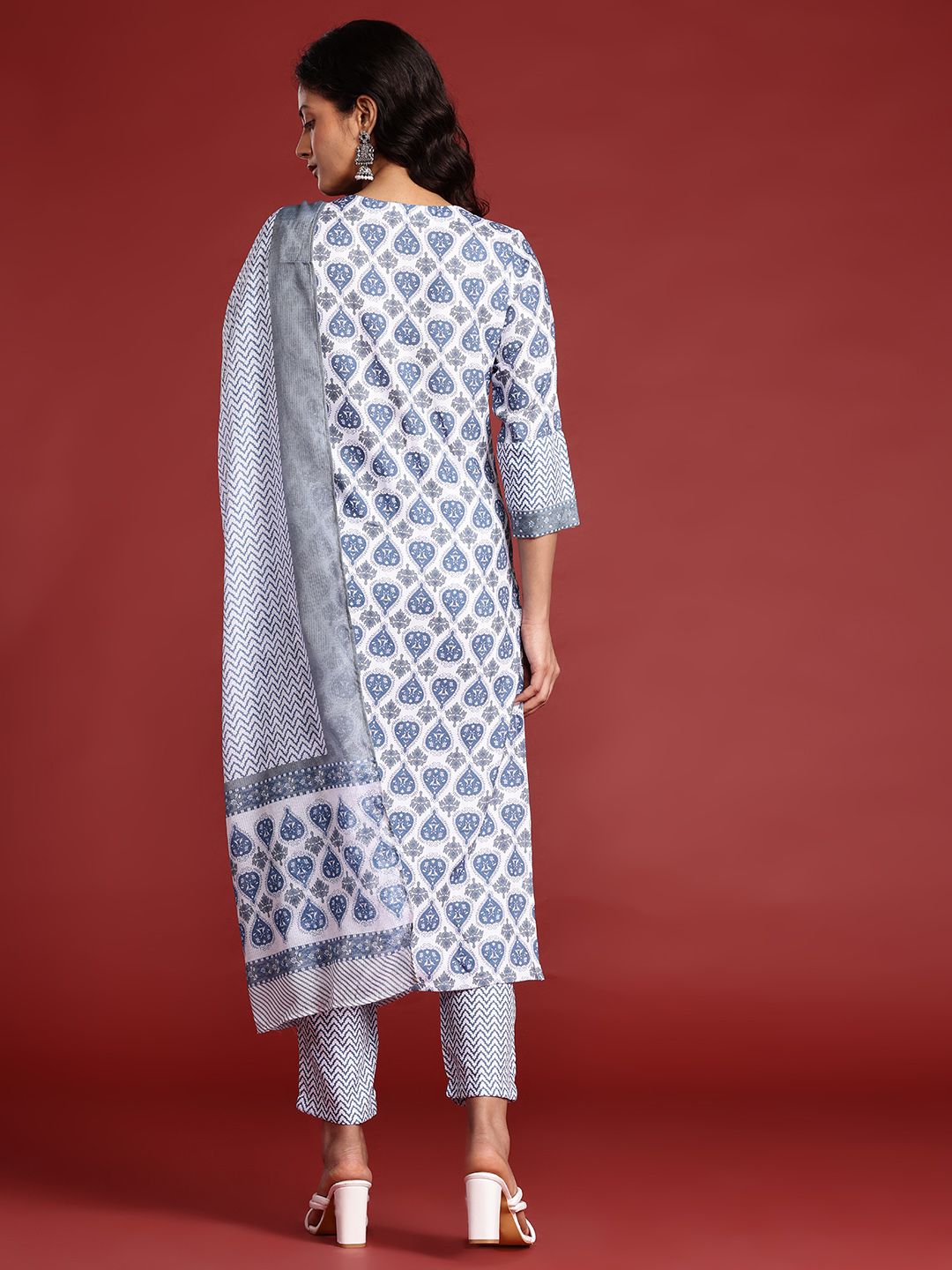 Anouk Printed Kurta with Trousers & Dupatta