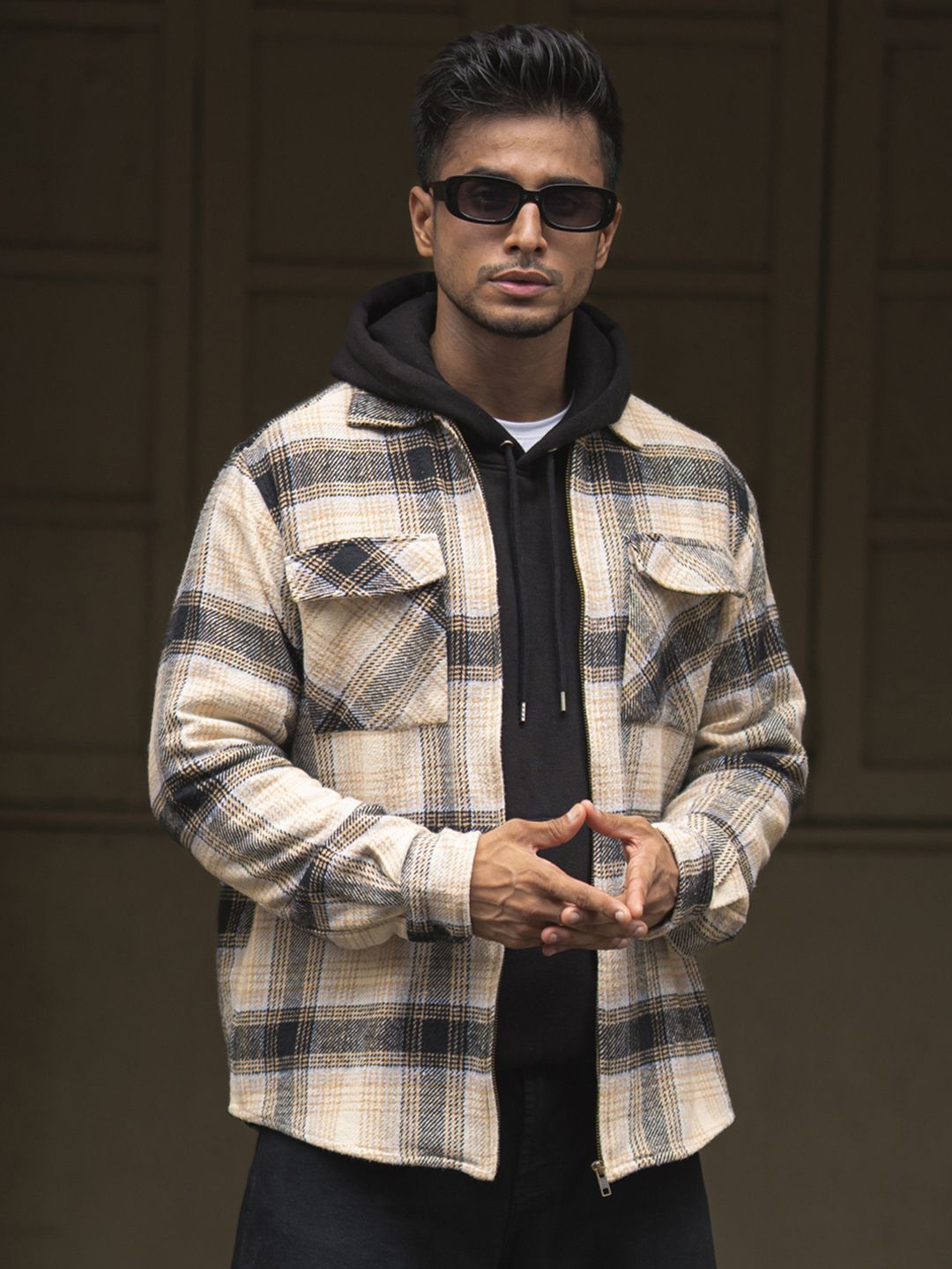 Powerlook Men Spread Collar Tartan Checked Cotton Casual Shirt