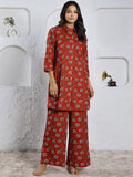 SANSKRUTIHOMES Red & White Floral Printed Pure Cotton Night Suit