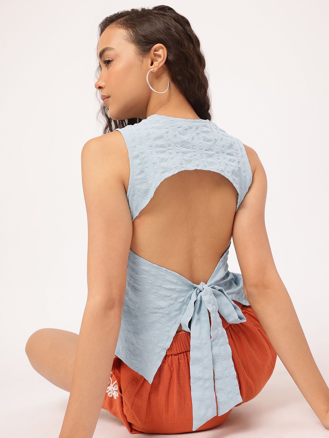 DressBerry Seersucker Open Back Top