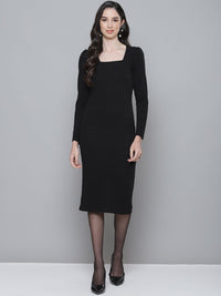 SASSAFRAS Black Ribbed Formal Sheath Dress