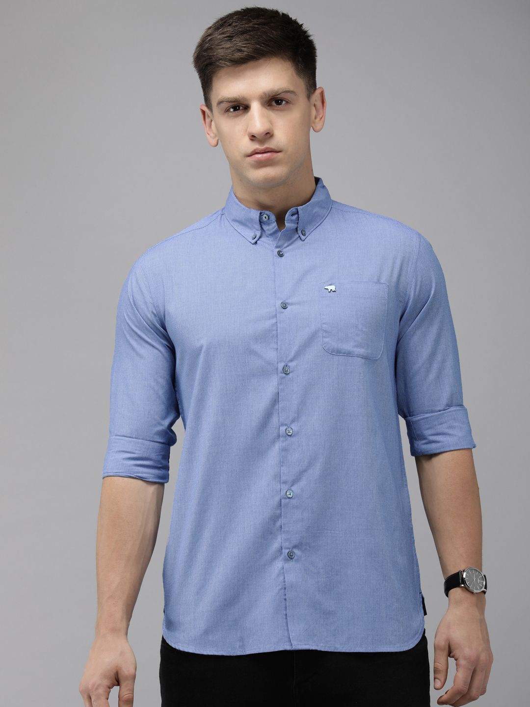 THE BEAR HOUSE Slim Fit Micro Checks Opaque Casual Shirt