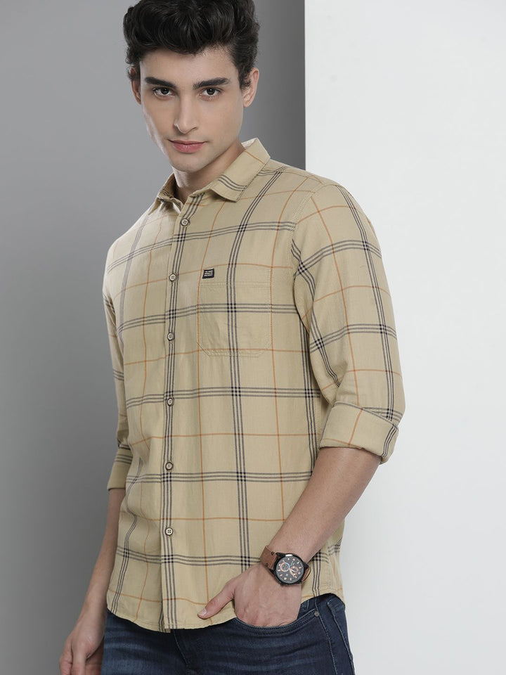The Indian Garage Co Men Mustard Yellow Checked Casual Shirt