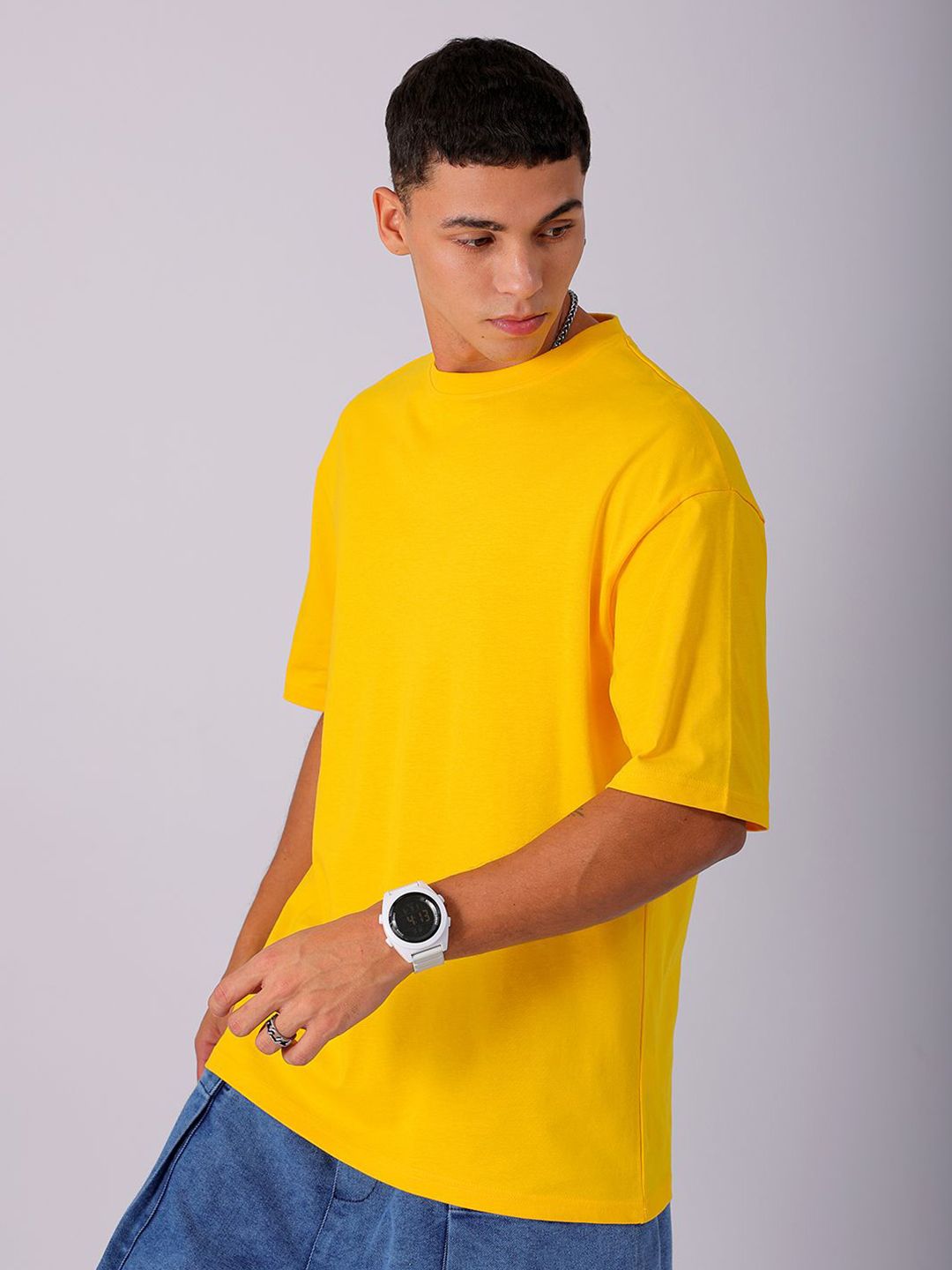 The Indian Garage Co Men Back Printed Boxy Oversized Round Neck Pure Cotton T-shirt