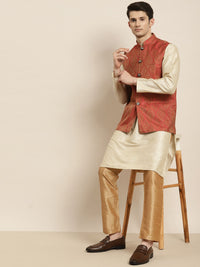 SOJANYA Kurta Belang Beige Lelaki dengan Piyama & Jaket Nehru