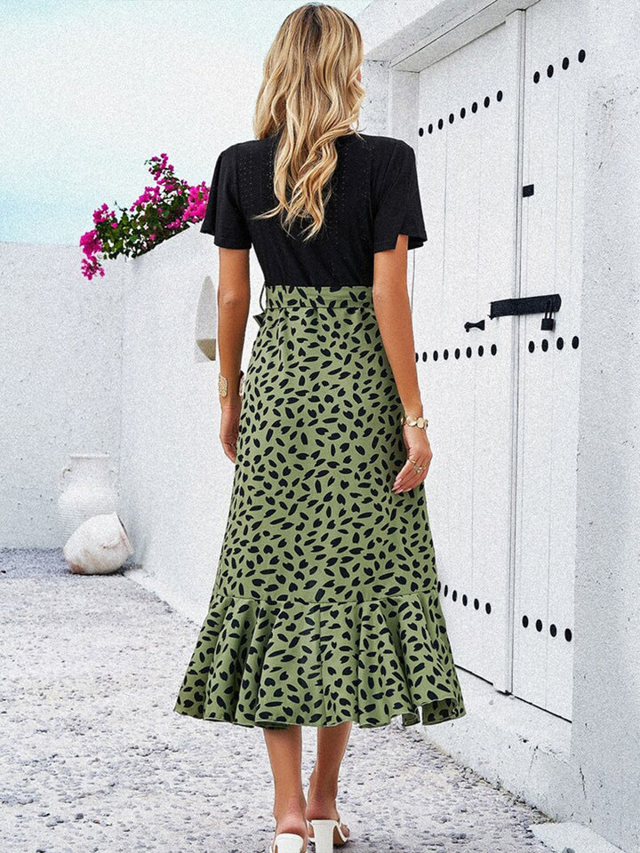 all about you Animal Print V-Neck Flared Sleeves Gathered Slip Slit Wrap Dress