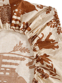 KLOTTHE Beige & Brown Printed 300TC Dilengkapi Cadar King Double & 2 Sarung Bantal
