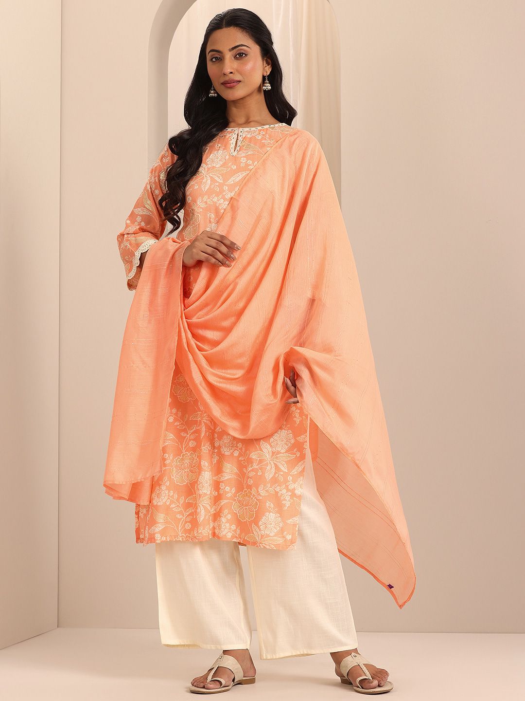 Libas Floral Printed Straight Kurta With Palazzos & Dupatta