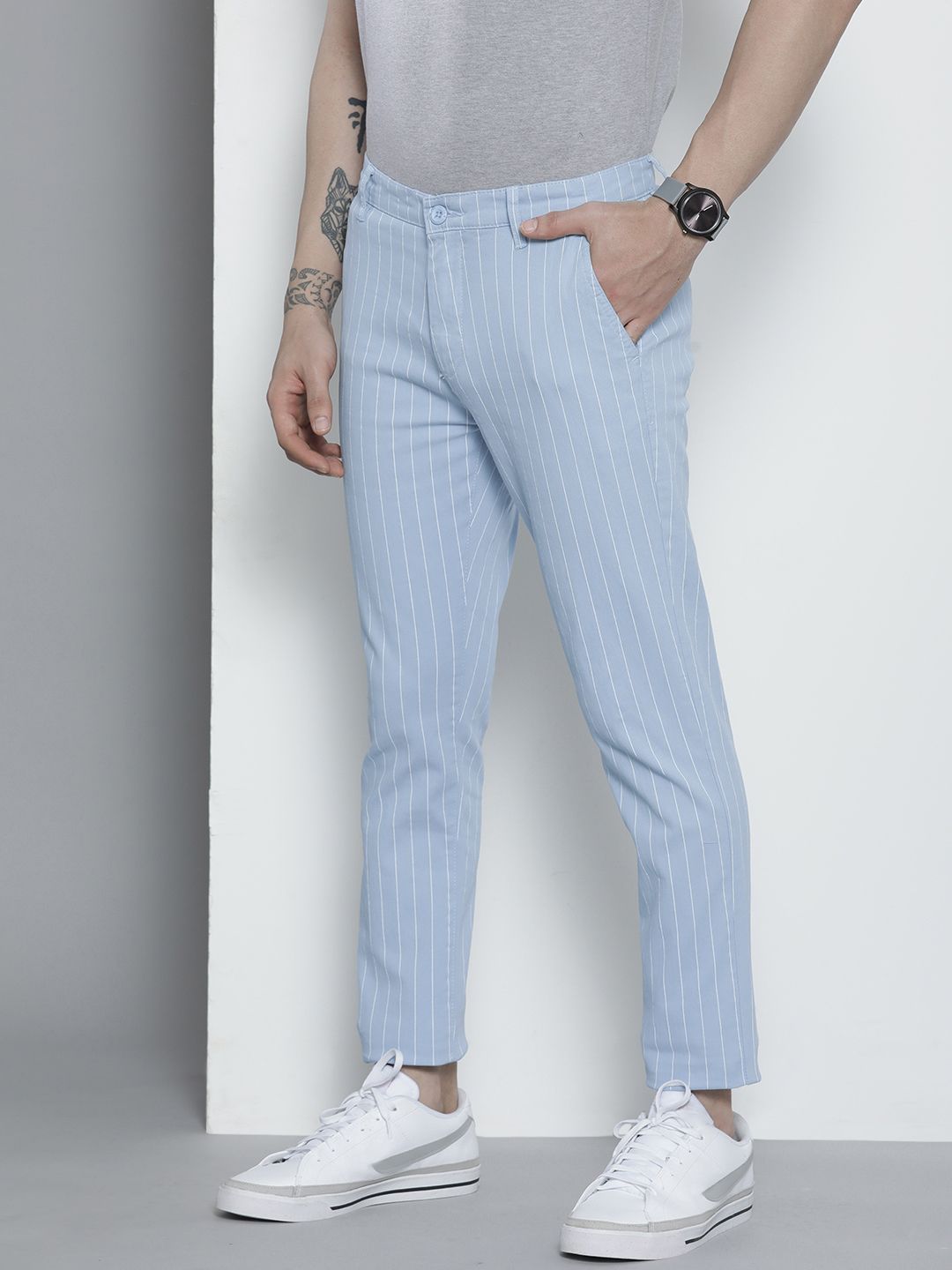 The Indian Garage Co Men Blue Striped Trousers
