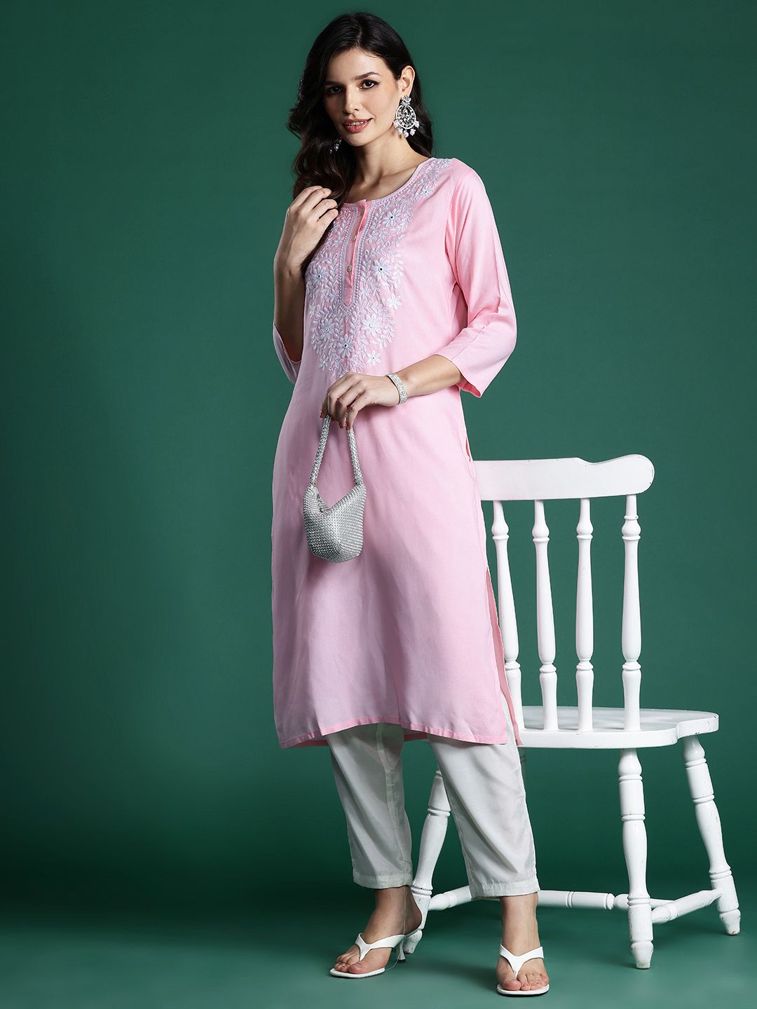 Indo Era Floral Embroidered Thread Work Kurta