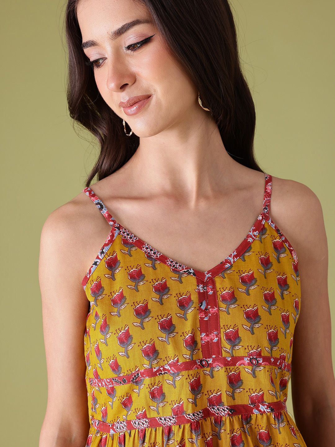 Anouk Floral Print Shoulder Straps Ethnic Dress