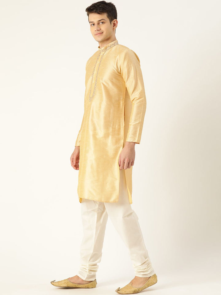 SOJANYA Men Beige Yoke Design Straight Kurta
