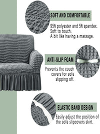 Cortina Grey Self Design Stretchble 1-Seater Sofa Cover with Skirt