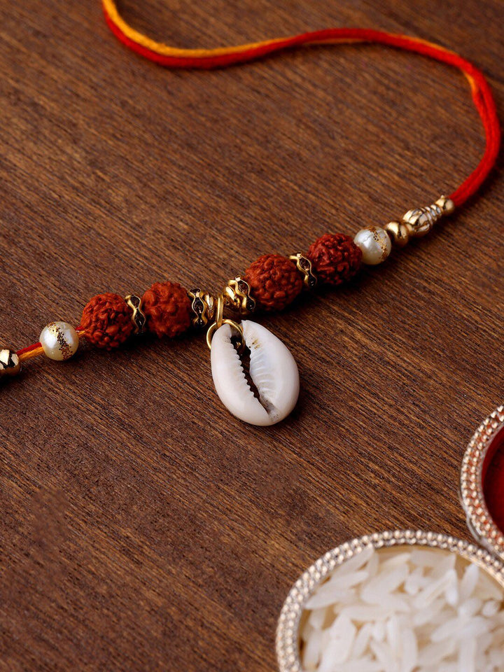 Voylla Divine Rudraksha Rakhi With Cowrie Shell