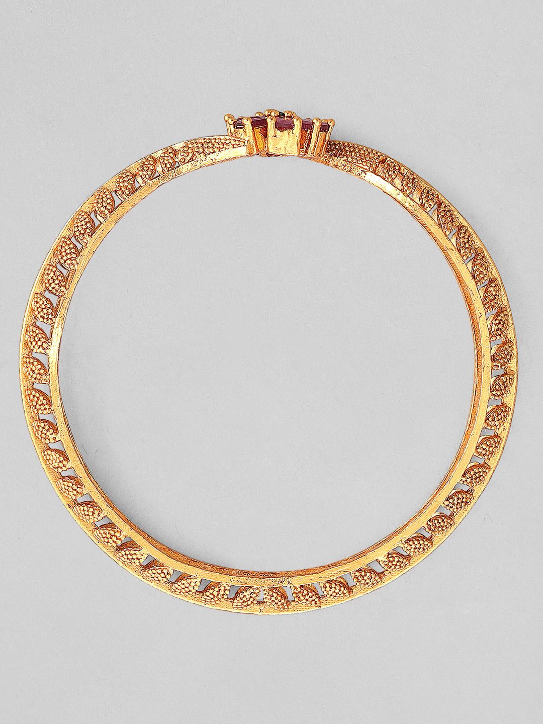 Rubans Set Of 2 24K Gold-Plated Ruby Pink Stone Floral Handcrafted Traditional Bangles