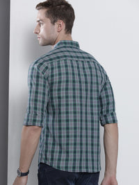The Indian Garage Co Men Green & White Checked Cotton Casual Shirt