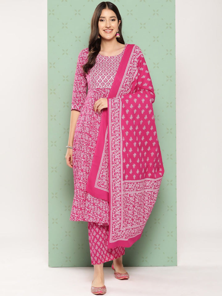 KALINI Women Ethnic Motifs Printed Empire Gotta Patti Kurta with Trousers & With Dupatta