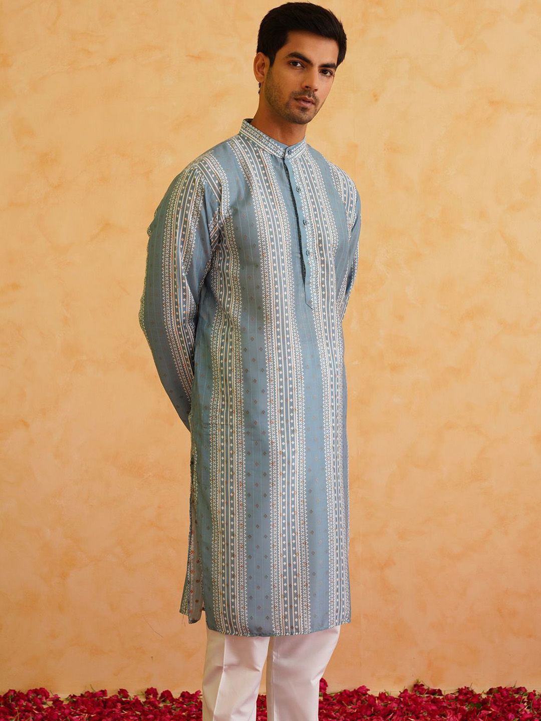 SOJANYA Striped Regular Cotton Silk Kurta with Churidar