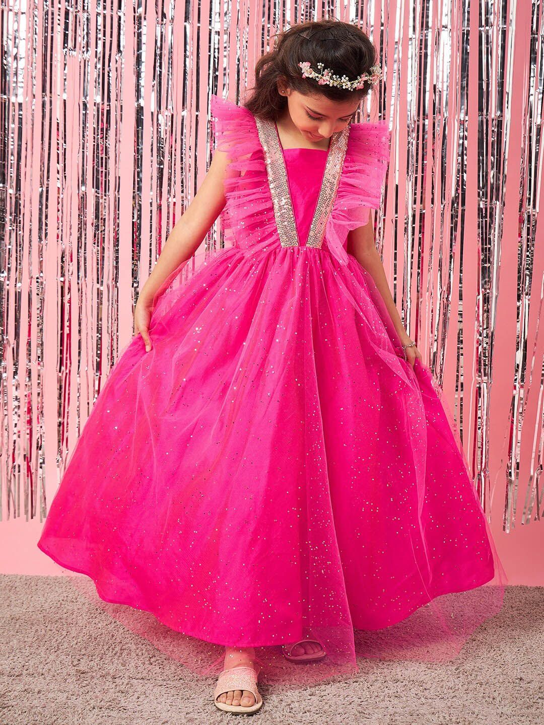 pspeaches Girls Embellished Sequinned Fit & Flare Maxi Dress